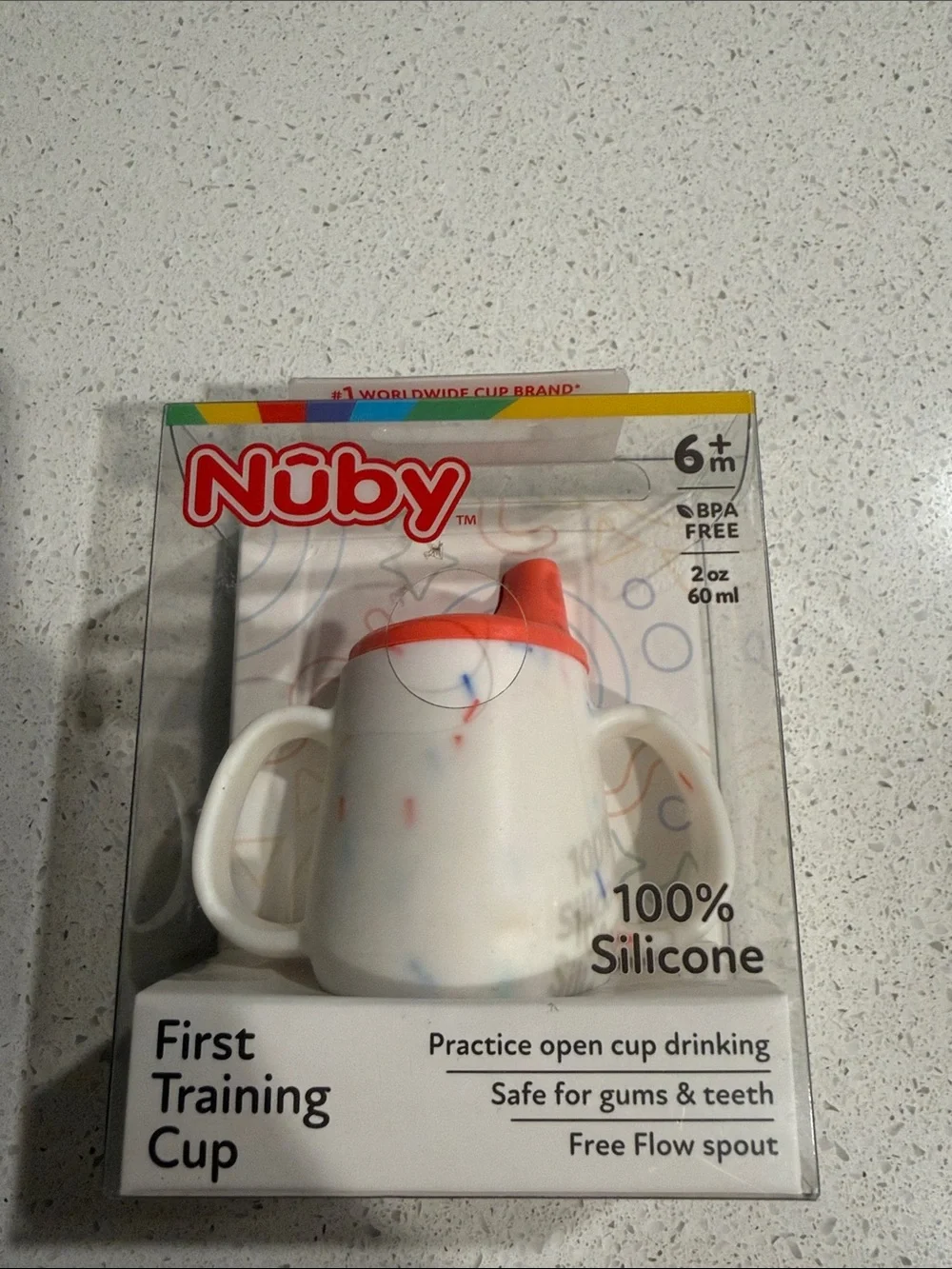 Nuby First Training Cup - White with Red Lid 6+M